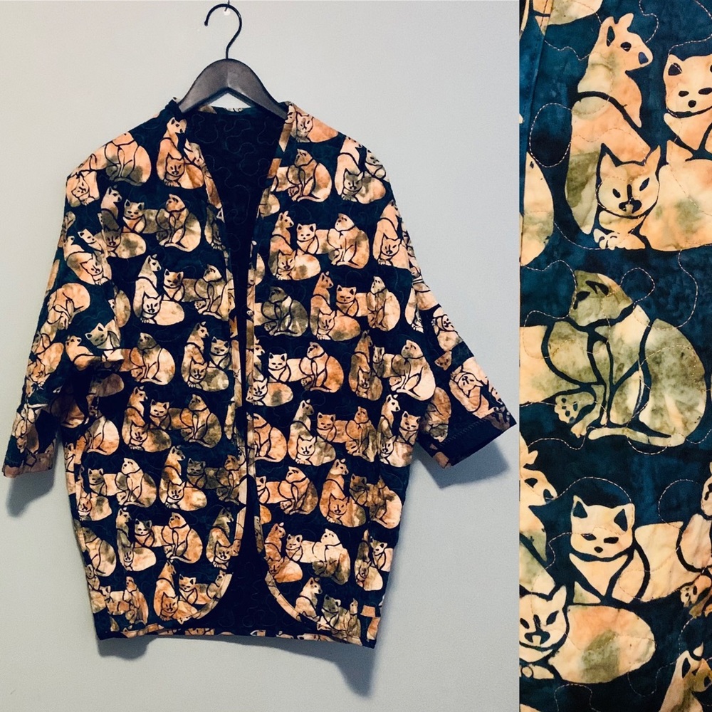 Handmade Novelty Cat Batik Print Jacket
